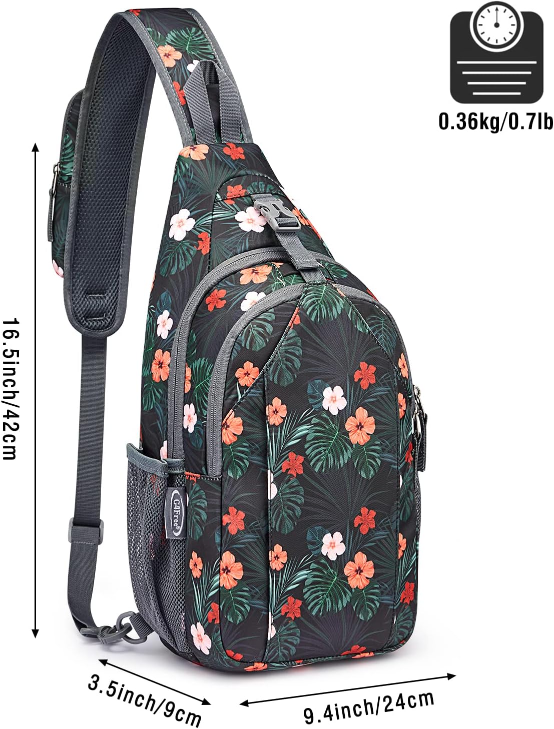 G4Free Sling Bag RFID Blocking Sling Backpack Crossbody Chest Bag Daypack for Hiking Travel(Black Base Floral)
