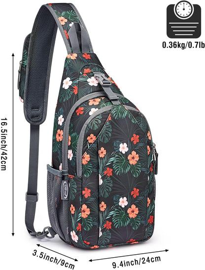 G4Free Sling Bag RFID Blocking Sling Backpack Crossbody Chest Bag Daypack for Hiking Travel(Black Base Floral)