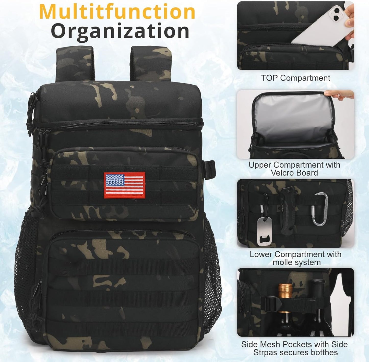 Tactical Backpack Cooler,Soft Lightweight Leakproof Cooler Backpack,Insulated Cooler Bag,Portable Soft Cooler Bag Waterproof for Beach, Travel, Camping, Picnic, Hiking