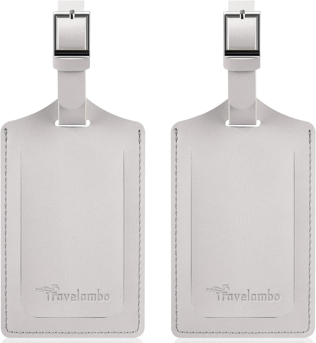 Travelambo Luggage Tags for Suitcases Faux Leather Privacy Protection 2 Pack Bag Tags Travel Accessories Essential, Light Grey