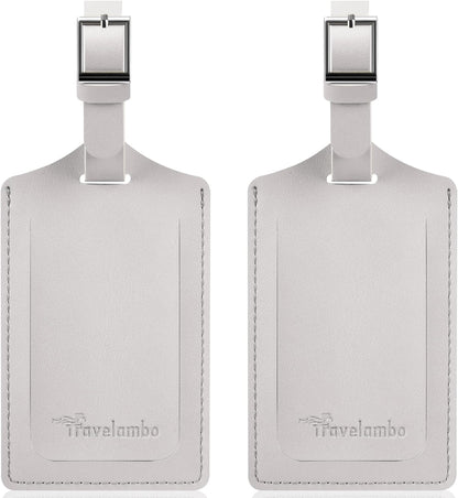 Travelambo Luggage Tags for Suitcases Faux Leather Privacy Protection 2 Pack Bag Tags Travel Accessories Essential, Light Grey