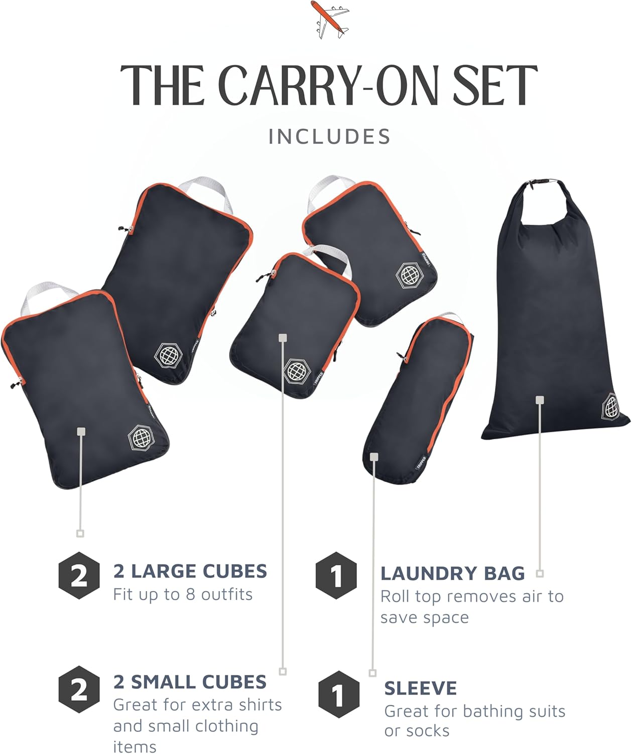 Compression Packing Cubes Set for Travel - Lightweight, Durable Clothes Organizer for Carry-On Luggage and Suitcases by TRIPPED Travel Gear