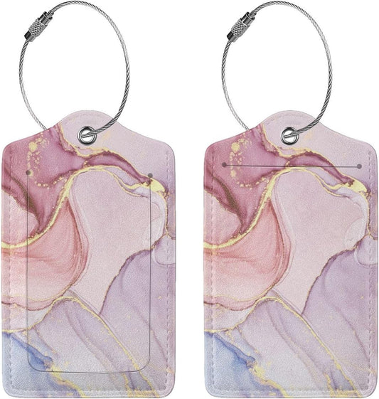 2 Pack Pink Gold Marble Luggage Tags for Suitcases, Marbles Theme Unique Leather Luggage Tags Cruise Ship Essential Travel Bag Gift for Men Women Couples Bride Groom, Funny Christmas Birthday Gifts