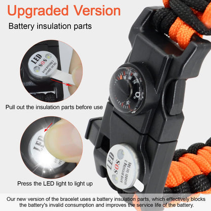 20 in 1 Survival Paracord Bracelet Adjustable Gear Kit with SOS LED Light, Fire Starter, Bigger Compass, Survival Whistle, Perfect for Camping, Hiking, Fishing