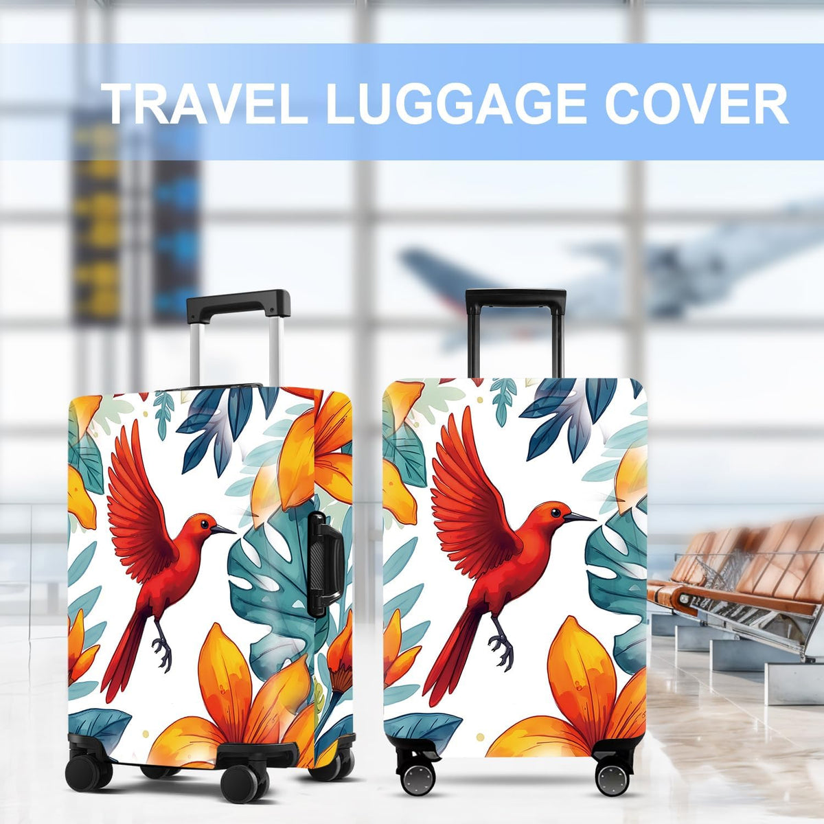 Luggage Cover Washable Suitcase Protector Anti-Scratch,Stretchable Fit for 20-34Inch Luggage Durable Travel Bag Cover with Zipper Closure (Bird, XL(fits 32-34Inch suitcase))