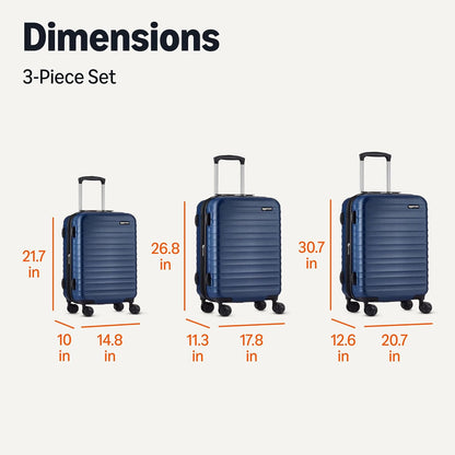 Amazon Basics 3-Piece Set (21", 26", 30"), Hardshell Suitcases With Wheels, Expandable For Up to 25% More Space, With Scratch-Resistant Surface, Four Multi-directional Wheels, Navy Blue