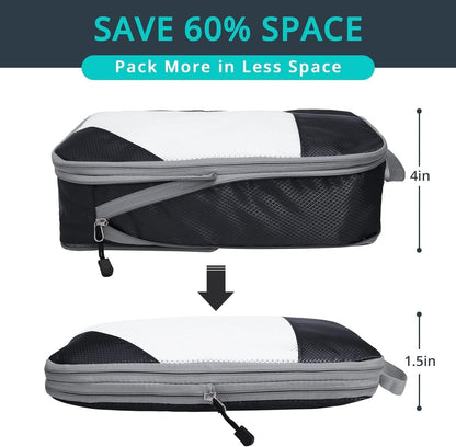 7 Set Compression Packing Cubes for Travel - Compressible, Lightweight, and Space-Saving Packing Cubes, Travel Essentials for Women, Black