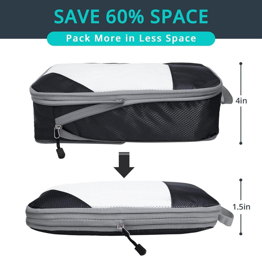 7 Set Compression Packing Cubes for Travel - Compressible, Lightweight, and Space-Saving Packing Cubes, Travel Essentials for Women, Black
