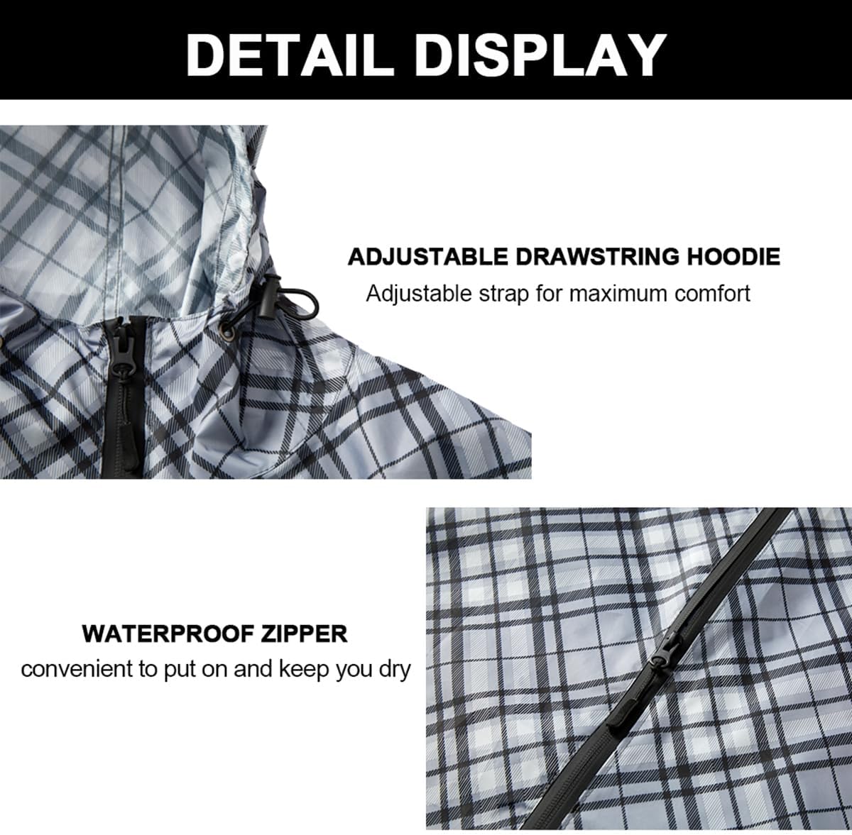 Rain Poncho Jacket Coat Hooded Zipper Style for Women/Men/Adult with Pocket