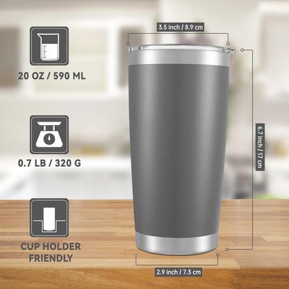 20 oz Tumblers Bulk Stainless Steel Tumbler with Lid Double Wall Vacuum Insulated Coffee Mug 20oz Powder Coated Cup for Hot and Cold Drinks, Gray, 6 pack