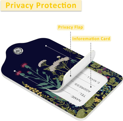 2 Pack Luggage Tags for Suitcases,Herbs and Wild Flowers Luggage Tag,PU Leather Id Label Luggage Tags with Stainless Steel Loop and Privacy Cover for Women Men Teens Travel