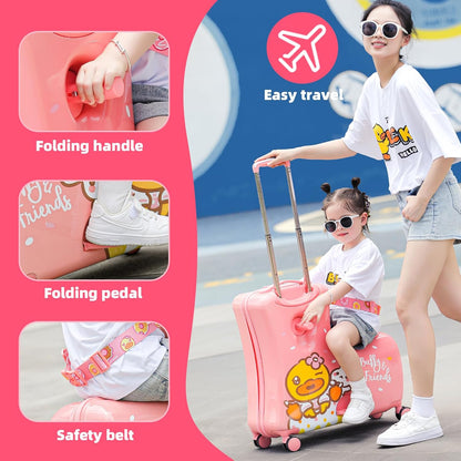 Kids' Lightweight Ride on Luggage with Spinner Wheels & Foldabe Design (Pink Rabbit, 24"+ Aged 3-12 Toddler)