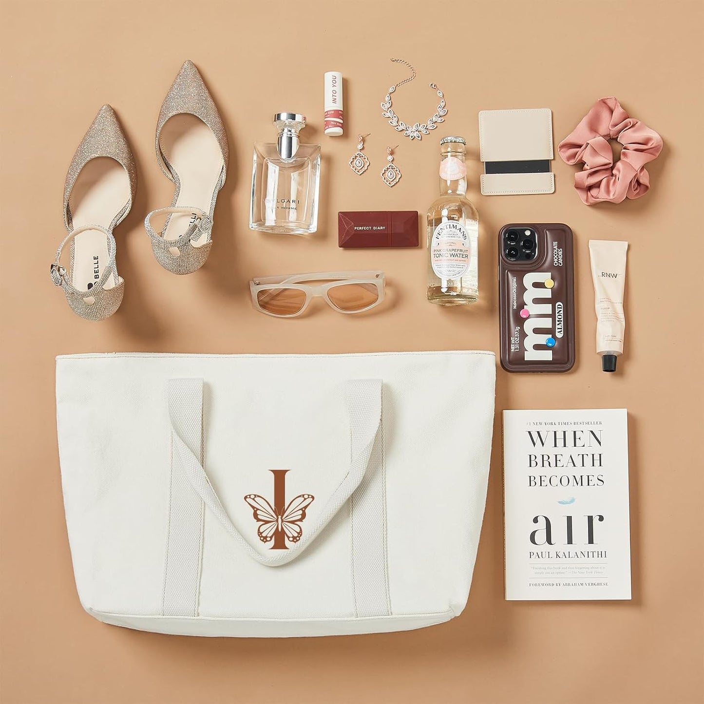 AW BRIDAL Monogram Canvas Tote Bag for Chrismas, Bridal Shower, Retirement, Birthday Gifts for Women Mom Wife Sister Friends