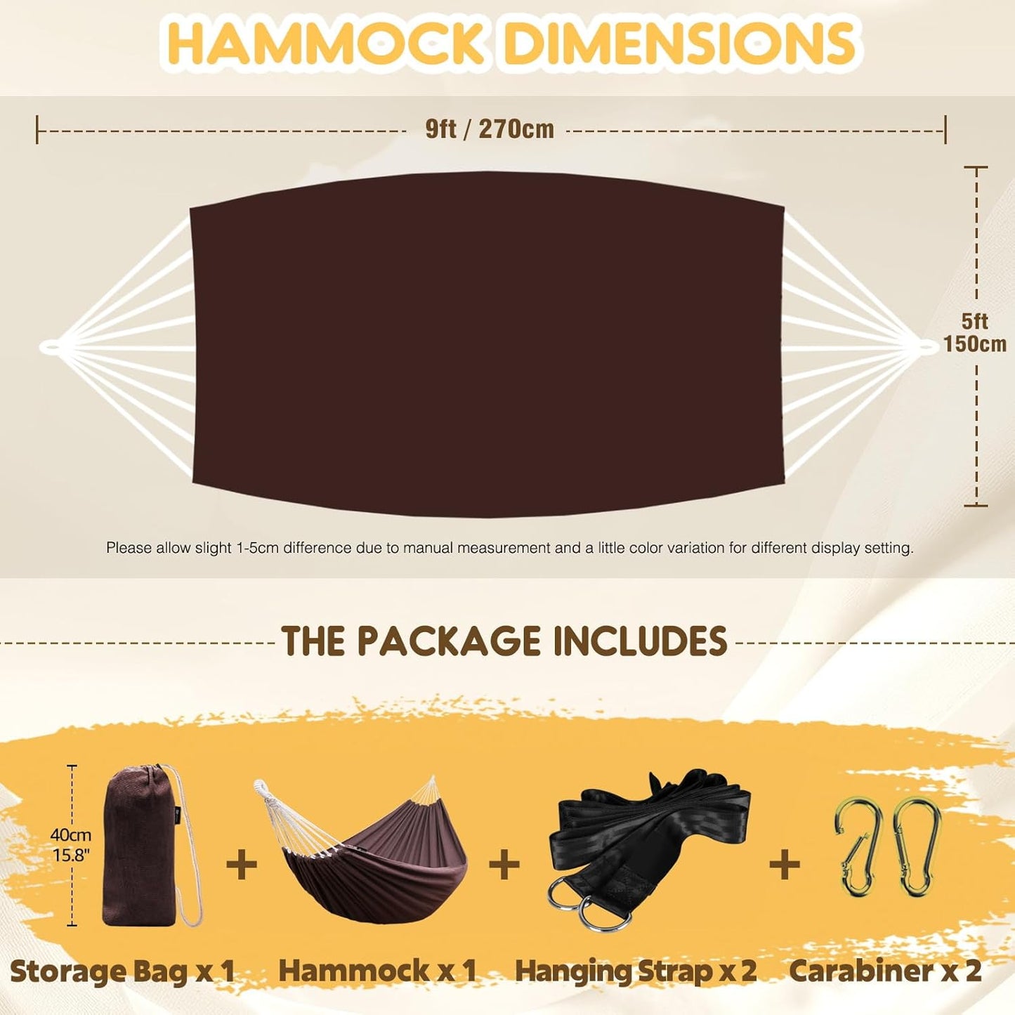 ANYOO Cotton Hammock Portable Camping Hammocks for Hanging Sturdy Garden Comfortable Fabric Hammock with Tree Straps Up to 660lbs with Travel Bag for Camping Outdoor/Indoor Patio Backyard