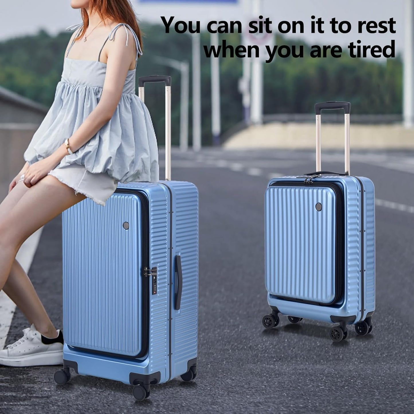 2 pieces 20/29 Aluminum Frame Carry On and Checked Luggage Set with Side Opening,Lightweight Hardshell ABS+PC Trunk Suitcase with TSA Lock, 360° Universal Wheels & Adjustable Handle,Dark Blue