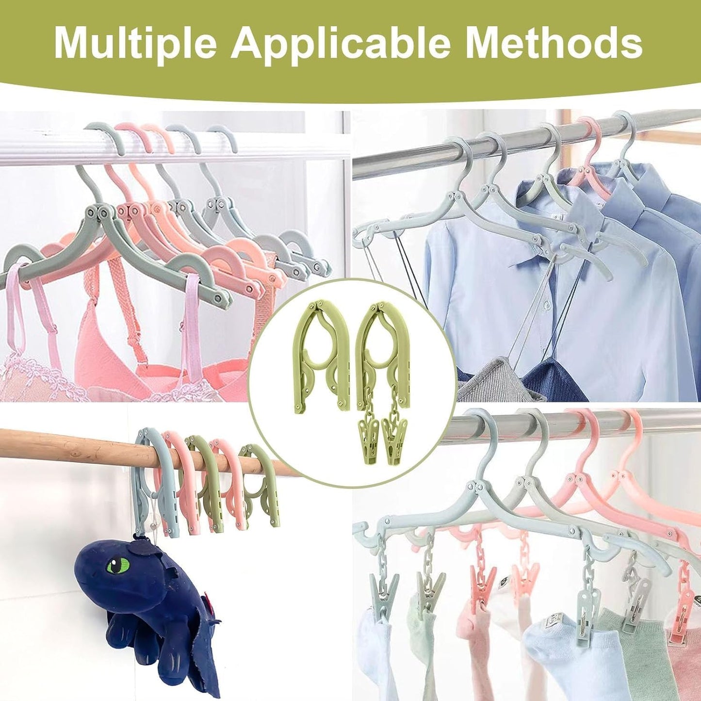 24 Pcs Travel Hangers with 48 Pcs Clips,Portable Folding Clothes Hangers Travel Clothes Hangers Travel Accessories Foldable Clothes Drying Rack for Travel Plastic Non Slip Clothing Hangers 4 Colors