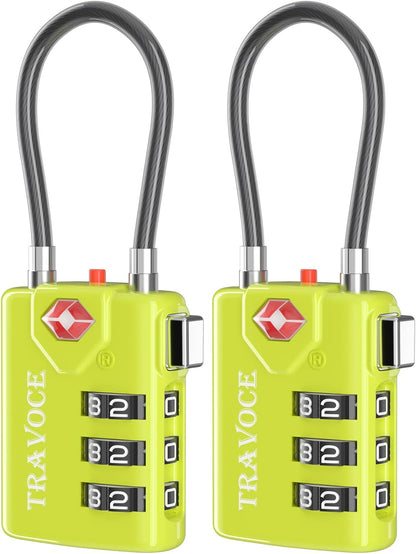 Search Alert TSA Approved Travel Combination Luggage Cable Locks for Suitcase, Gym Locker,Toolbox,Backpack 1,2,4,6 &10 pk (Lime 2 Pack)