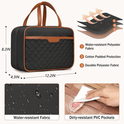 Travel Toiletry Organizer - Hanging Toiletry Bag for Full-sized Toiletries, Portable Water-resistant with Hanging Hook and 4 Compartments for Travel Essentials and Cosmetics