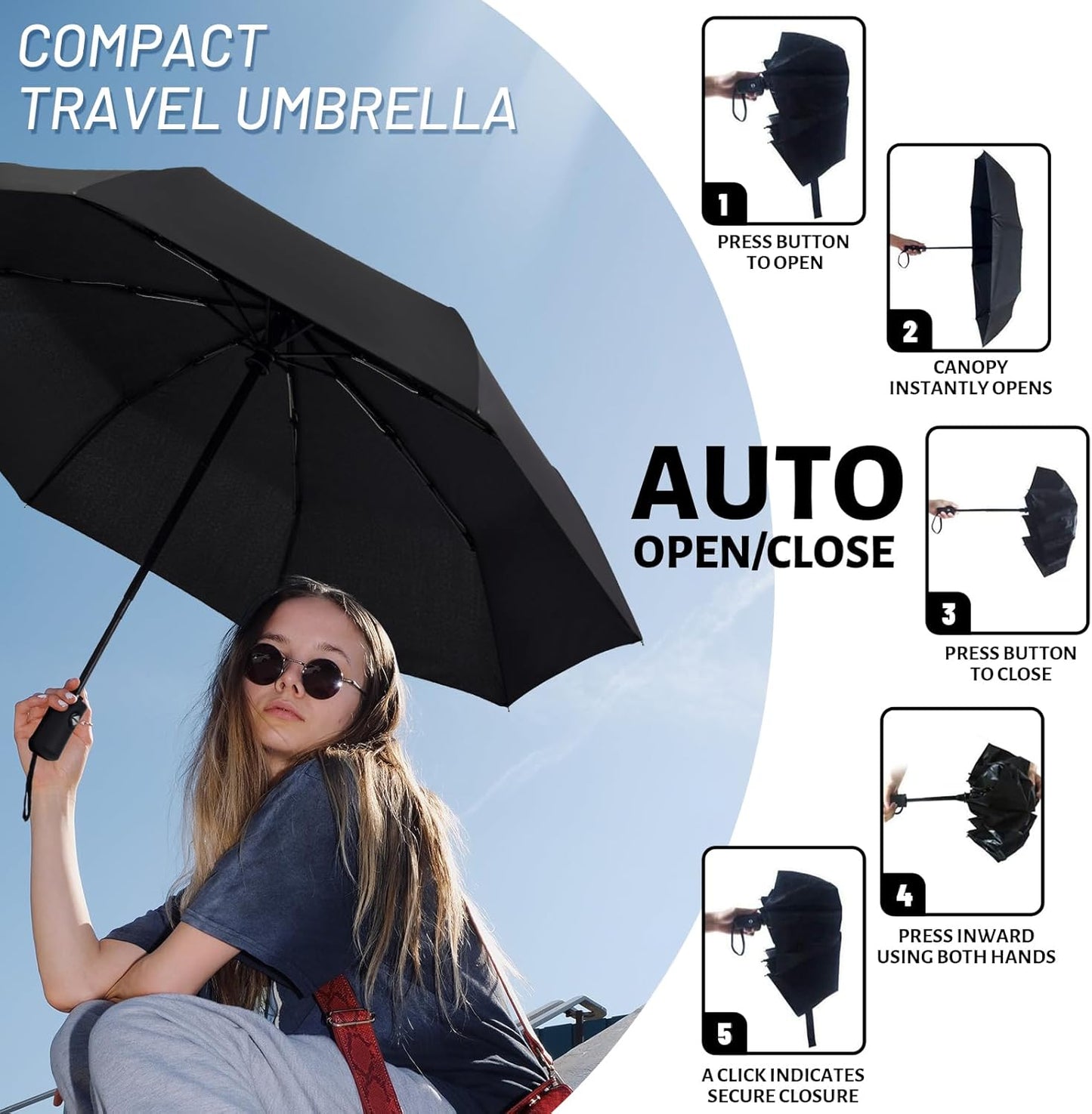 SY COMPACT Travel Umbrella Windproof Automatic Umbrellas Small Compact UV Sun Protection Factory Outlet Umbrella