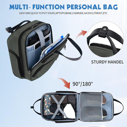 KROSER Carry On Underseat Multi-functional, 16-inch Underseater Lightweight Overnight Suitcase for Women, Army Green