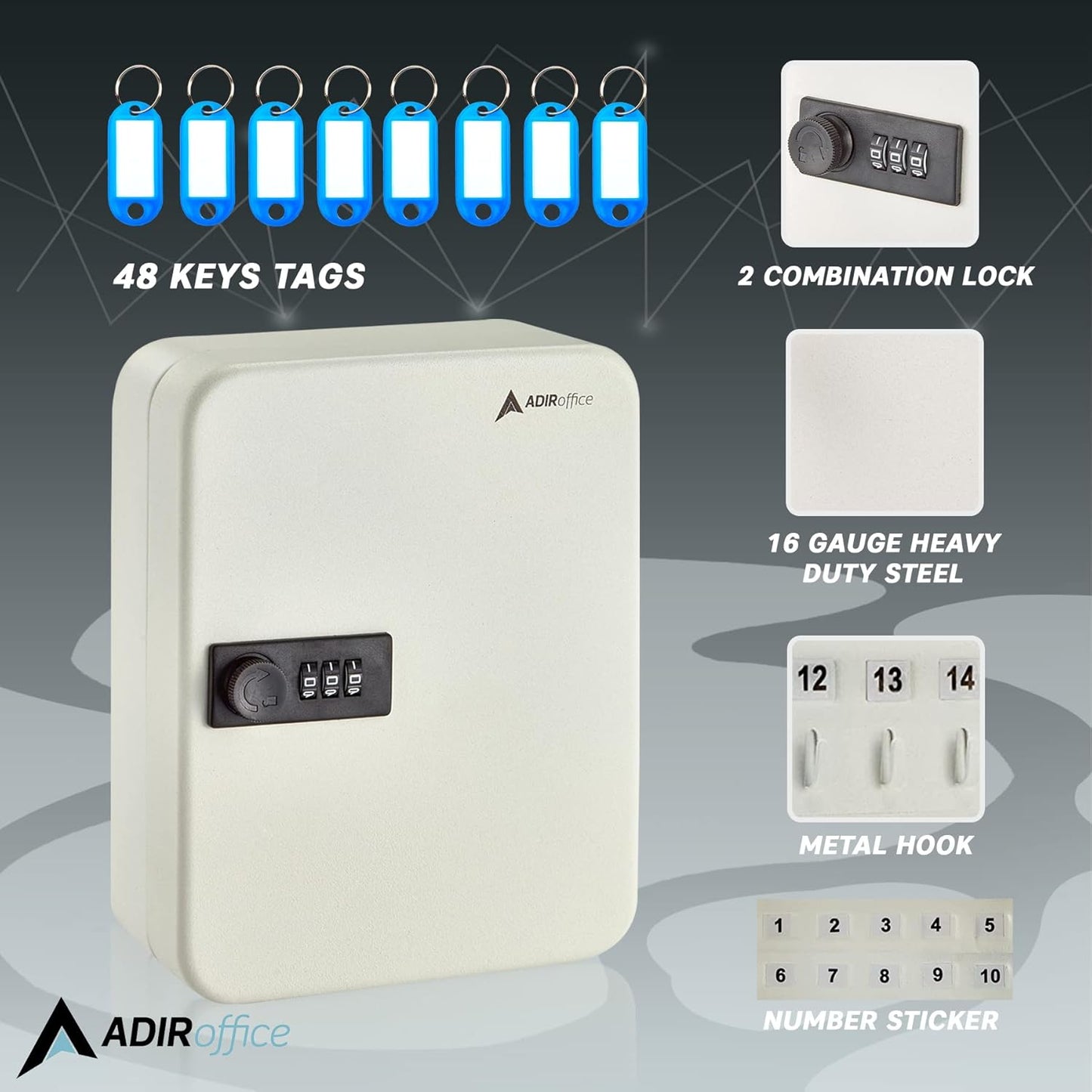 AdirOffice Steel Combination Lock Keys Cabinet Security Storage Box Organizer Holder Locked Key Box Wall Mount 30 Slots