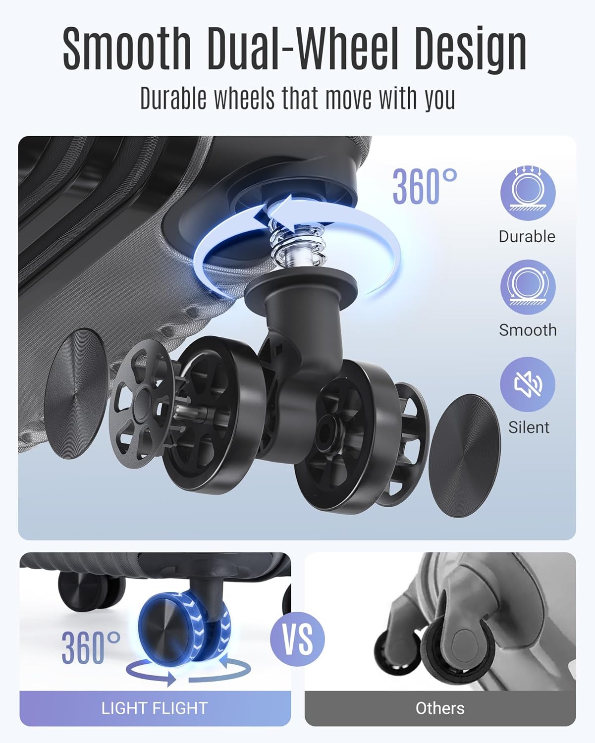 LIGHT FLIGHT Luggage Sets, Durable Hard Shell 3 Piece Set Suitcase with Spinner Wheels, Hardside Lightweight Luggage set with TSA Lock, Large Travel Luggage Set (20" 24" 28"), Glacier Gray