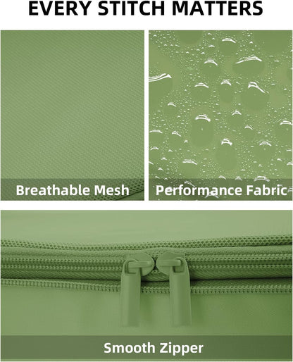 6 Set Compression Packing Cubes for Travel, Large Medium Small Luggage Organizers, Storage Bags for Clothes (6 Pack, Forest Green)