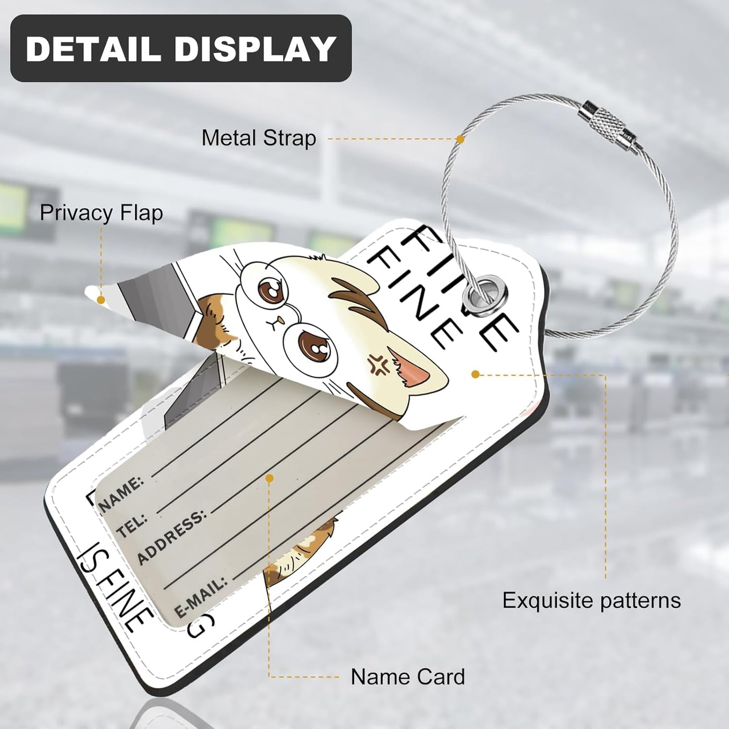 2Pack Luggage Tags for Suitcases, Cute Unique Pu Leather Cruise Luggage Tag with Privacy Cover ID Label Address Card and Metal Ring Suitable for Women Men Kids Girls Travel Bag Tag Angry Cat