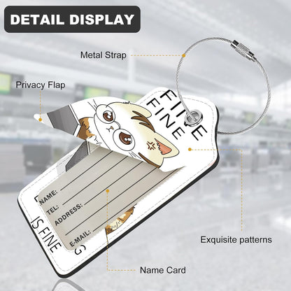 2Pack Luggage Tags for Suitcases, Cute Unique Pu Leather Cruise Luggage Tag with Privacy Cover ID Label Address Card and Metal Ring Suitable for Women Men Kids Girls Travel Bag Tag Angry Cat