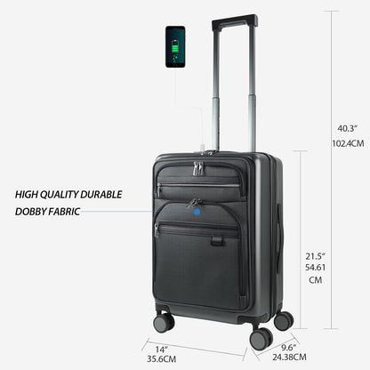 KROSER Hardside Expandable Carry On Luggage 22x14x9 Airline Approved With Front Business Pockets, 20 Inch Suitcases with Wheels, Carry on Suitcase with TSA Lock & USB Port, Steel Grey