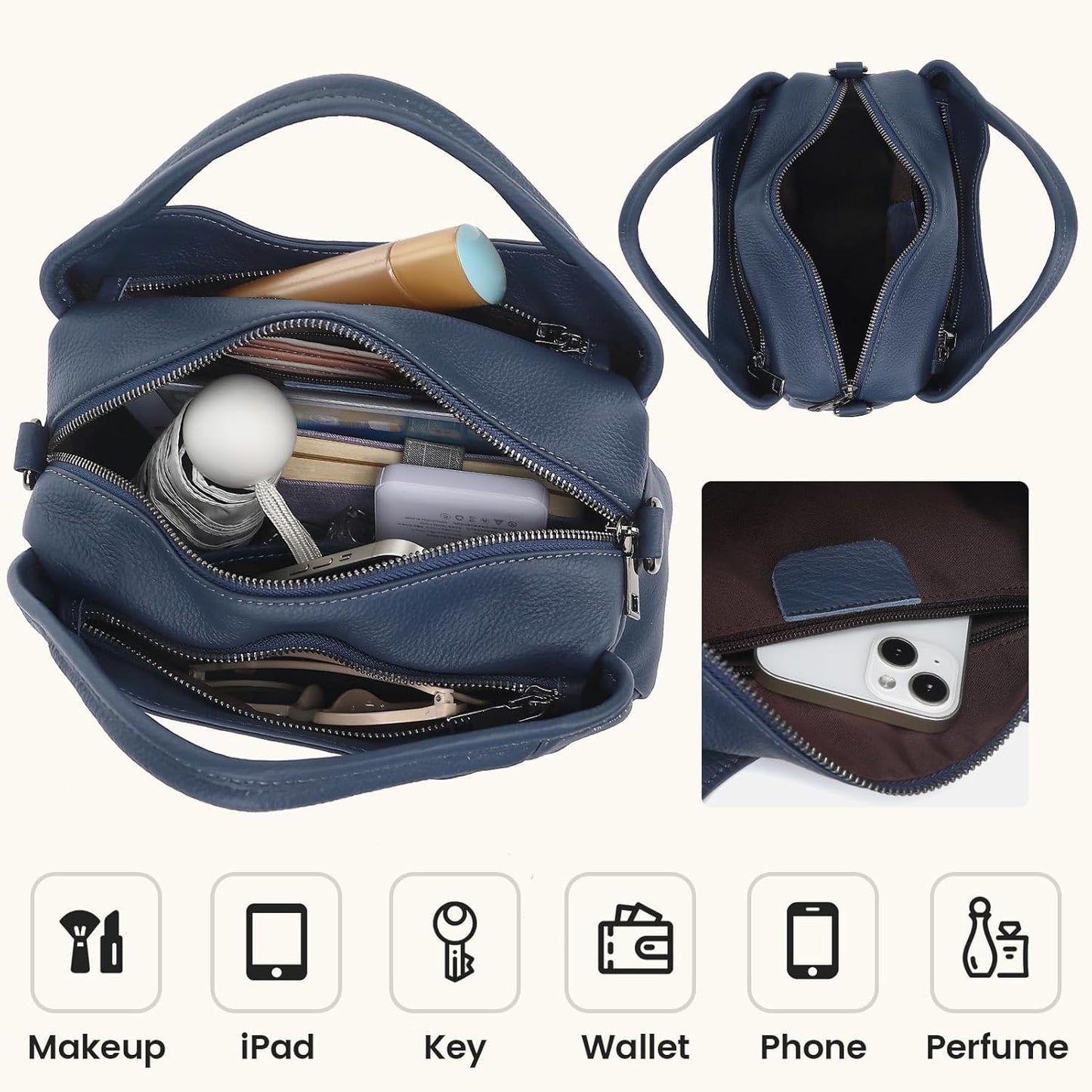 KOGTLA Genuine Leather Purses for Women, Crossbody Shoulder Bags with Top-Handle, Tote Satchel Handbags