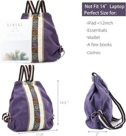 Goodhan Women Canvas Backpack Daypack Casual Shoulder Bag, Vintage Heavy-duty Anti-theft Travel Backpack