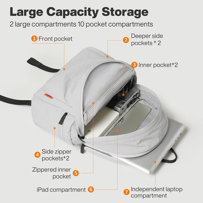 mixi Outdoor Lightweight Backpack Casual Carry On Laptop Backpack Travel Bookbag for Women Men, Water Resistant Durable Hiking Bag for Camping Weekender Sports College Work, 17 Inch, Light Gray