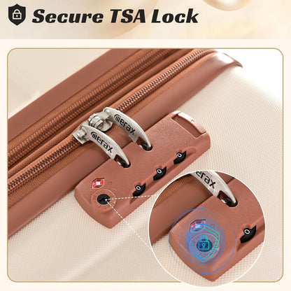 Merax Luggage Sets 2 Piece Suitcases with Wheels, Hardshell ABS Expandable and Lightweight, TSA Lock, Spinner Wheels, Carry On Luggage with Corner Guards (20 28 inch White Brown)