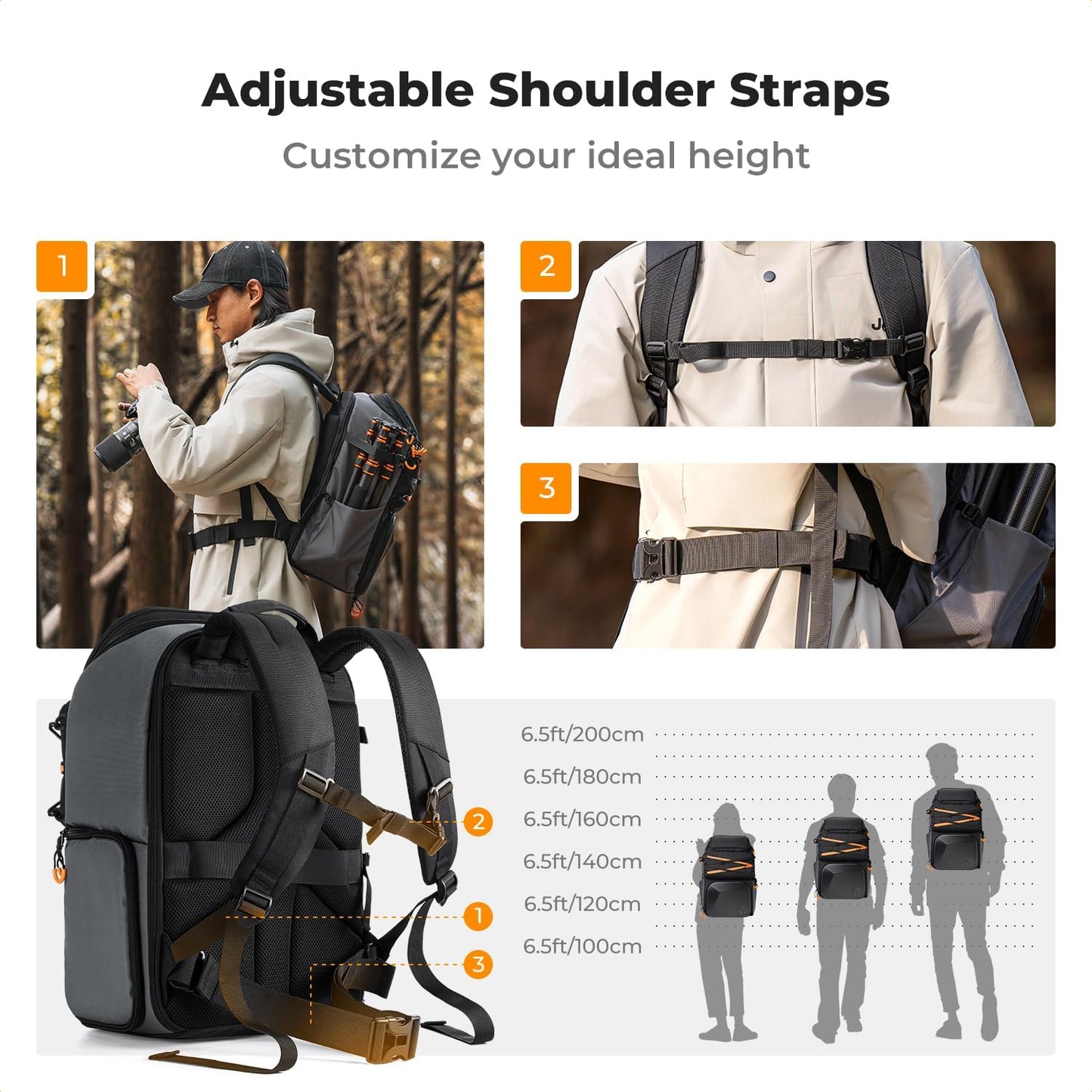 K&F Concept Camera Backpack Shoulder Bag for Photographers, Hardshell Case Camera Bag, Multifunction Photography Backpack with 15.6" Laptop Compartment