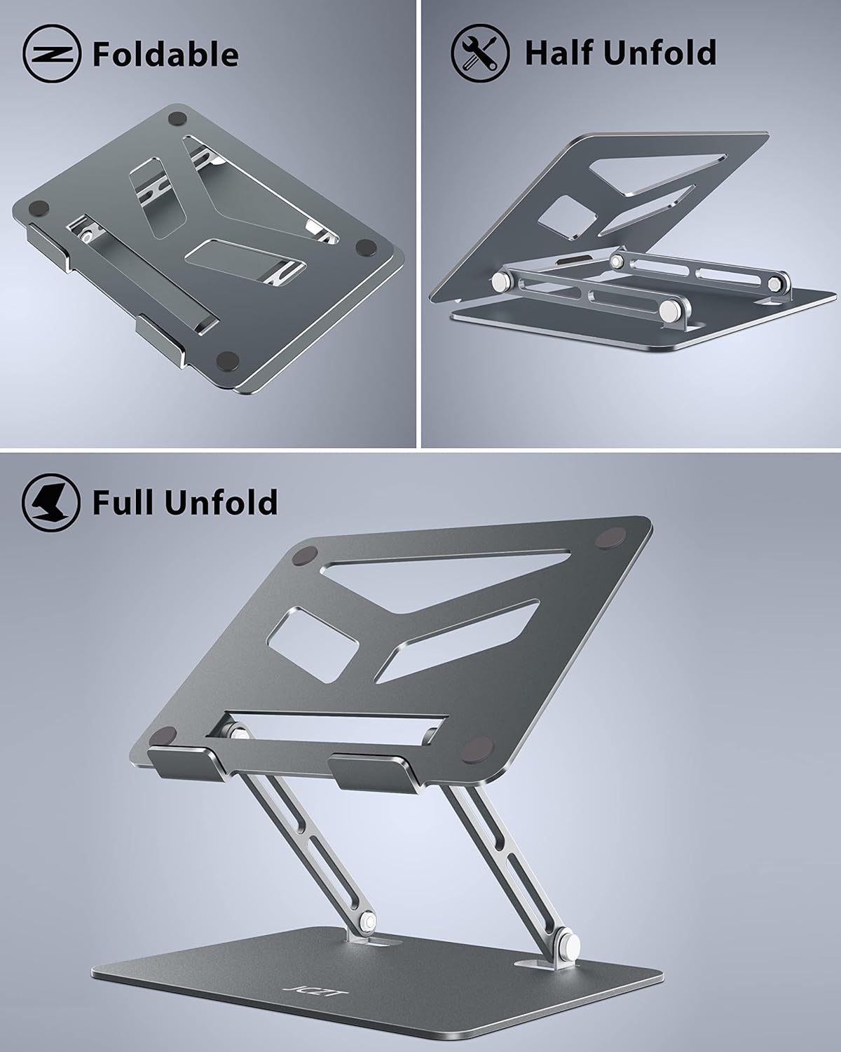 Aluminum Laptop Stand, Laptop Stand for Desk, Adjustable Height Ergonomic Computer Stands Compatible with MacBook Air, Pro, Dell, HP, Lenovo More, All 10-16'' Notebooks Laptops, Gray