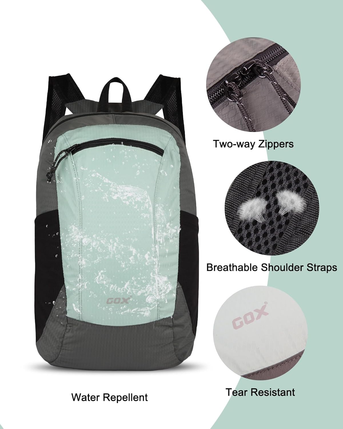 GOX Foldable 20l Backpack For Travel Lightweight Hiking Packable Daypack for Men Travel Camping Outdoor Bag Women (Jade)