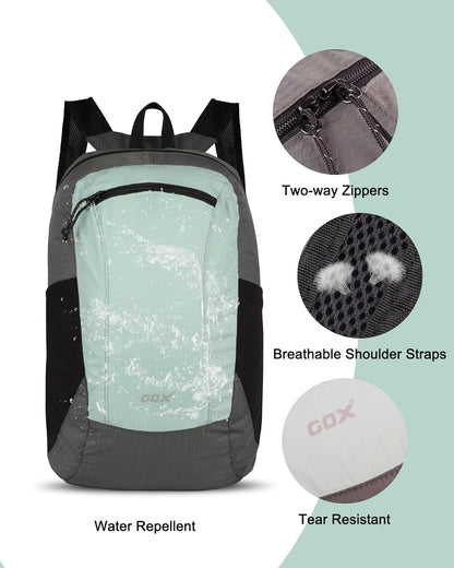 GOX Foldable 20l Backpack For Travel Lightweight Hiking Packable Daypack for Men Travel Camping Outdoor Bag Women (Jade)