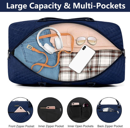 Weekender Bag for Women, Travel Duffel Bag Carry On Overnight Bag with Shoe Compartment Large Nylon Travel Weekend Tote Bag