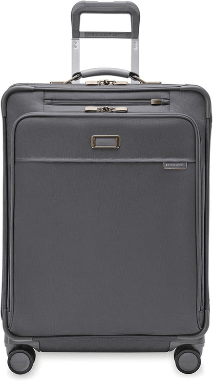 Briggs & Riley 26" Medium Expandable Spinner - Checked Luggage for Travel, Suitcases with Wheels, Softside Rolling Bag for Men & Women, Self-Repairing Zipper - Baseline Collection, Steel Gray