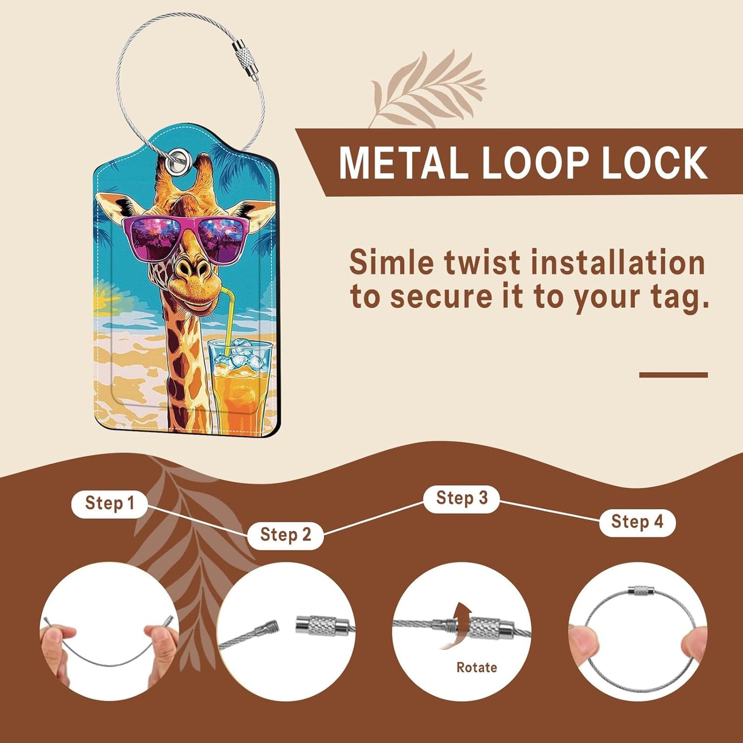 2 Pack Colorful Giraffe Luggage Tags for Suitcase, Leather Luggage Tags Cute, Privacy Cover ID Label with Stainless Steel Loop & Address Card, Giraffe Travel Bag Tag Luggages Accessories for Suitcases