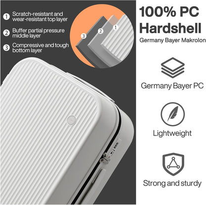 mixi 26 Inch Large Checked Luggage PC Hardshell Suitcases with Wheels for Travel Woman Men, Smoke White