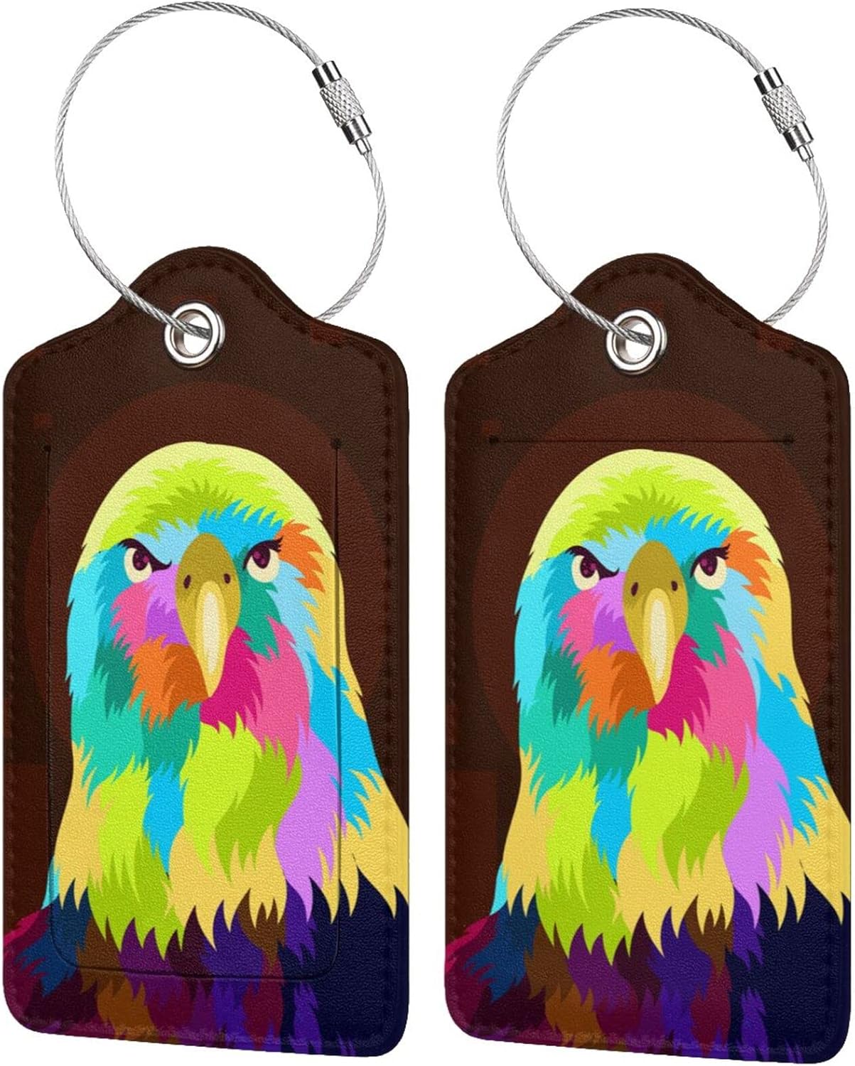 2-Pack Eagle Luggage Tags for Suitcases, Leather Bird Pattern Colorful Animal Baggage Tag with Loop, Cool Luggage Identifiers Name ID Card Cover Travel Bag Labels Set