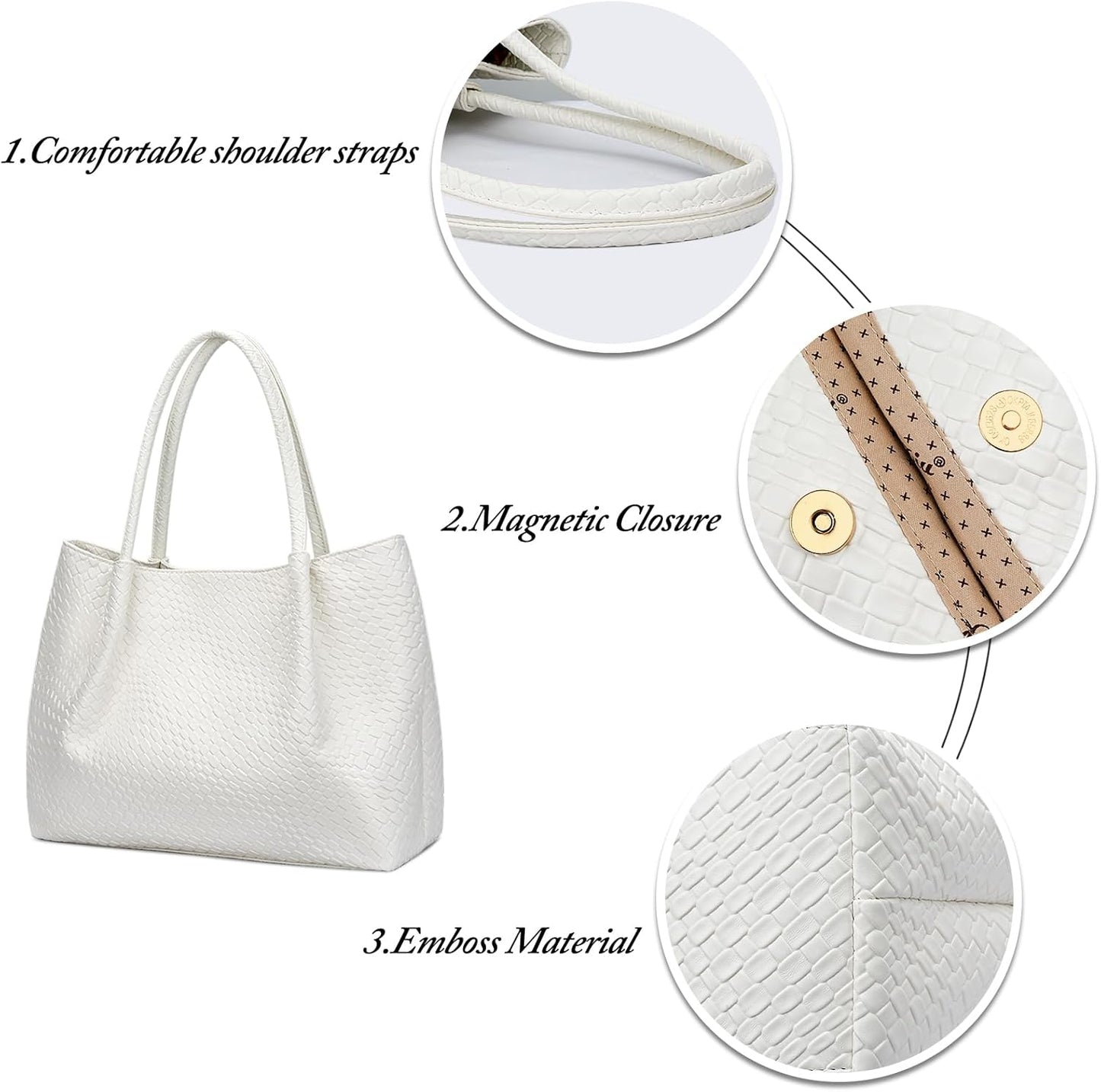 KKXIU Tote Bag for Women Vegan Leather Shoulder Purse Large Capacity Travel Bag