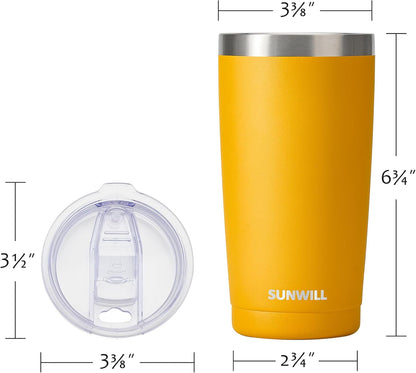 SUNWILL Travel Coffee Tumbler 20 oz, Insulated Mug with Lid, Stainless Steel Cup for Hot and Cold Drinks, Powder Coated Yellow