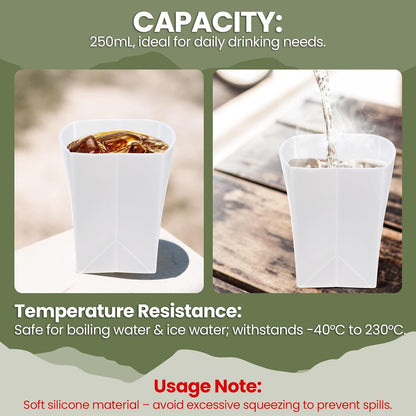 LemonRoad Silicone Folding Camping Cup Card Design Collapsible Silicone Travel Cup Waterproof 250 ml for Camping Outdoors International Travel (Light Brown)