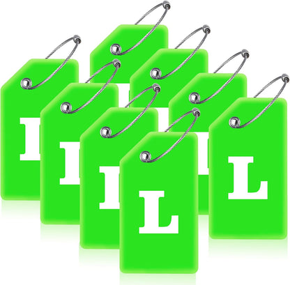 8 Pcs Luggage Tags for Suitcases, 26 Initial Letter Travel Luggage Baggage Identification Labels ID Tags Fully Bendable Tags with Stainless Steel Loop (Letter L, Green)
