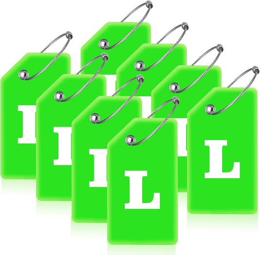 8 Pcs Luggage Tags for Suitcases, 26 Initial Letter Travel Luggage Baggage Identification Labels ID Tags Fully Bendable Tags with Stainless Steel Loop (Letter L, Green)