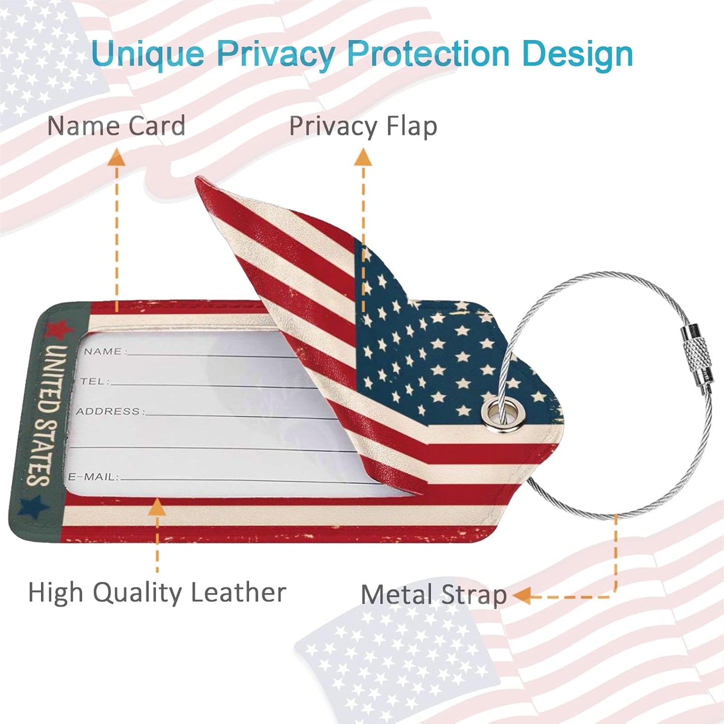 2 Pack Luggage Tag for Suitcase, Cute Unique Leather Suitcase Tags Identifiers with Privacy Name Address Labels & Durable Steel Loop for Women Men Travel