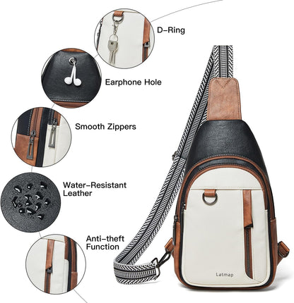 7L Sling Bag for Women Men Leather Small Sling Backpack Daypack Anti Theft Fanny Pack Crossbody Purse Travel